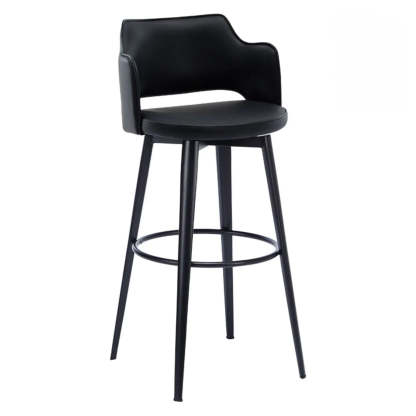 Modern Low Back Leather Counter Bar Stool — Light Gray