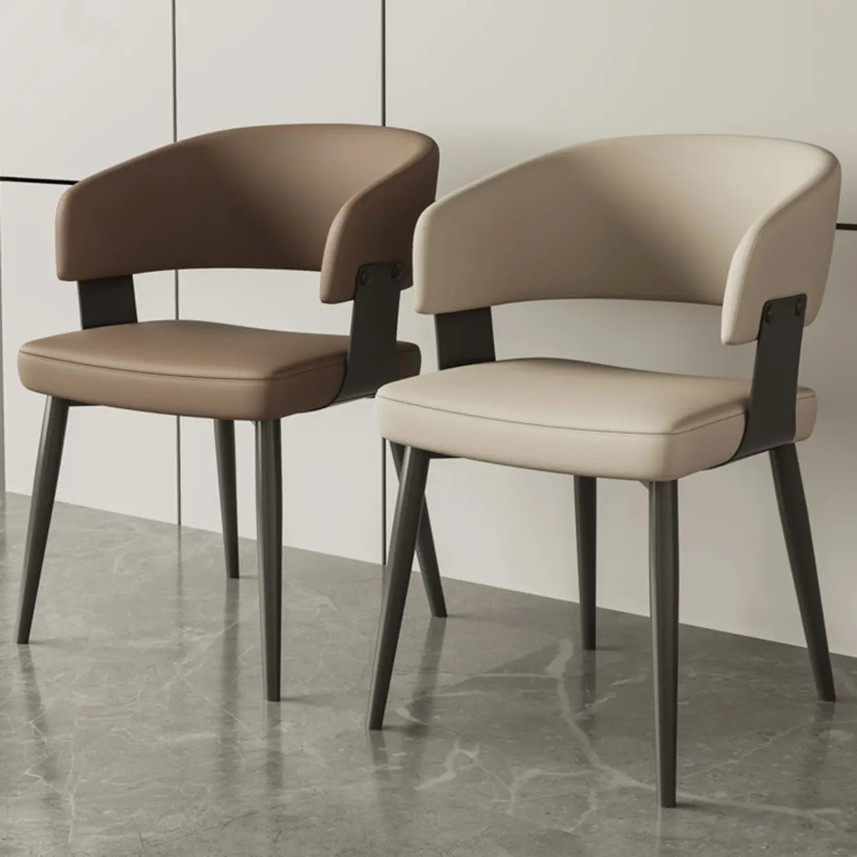 Modern Low Back Leather Dining Chair with Metal Legs
