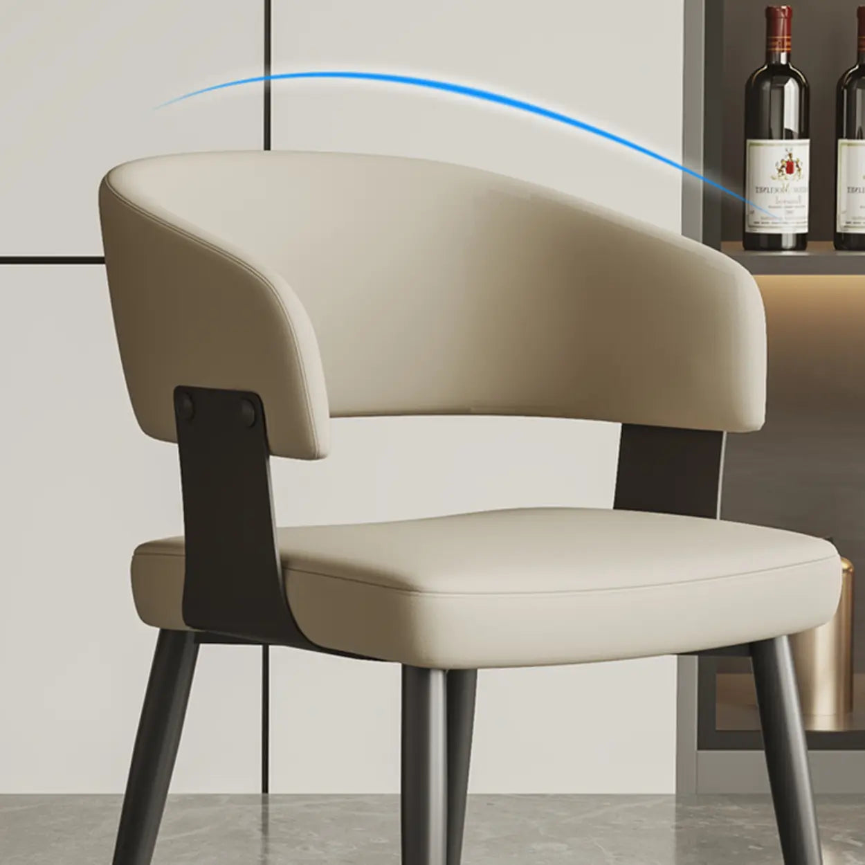 Modern Low Back Leather Dining Chair with Metal Legs