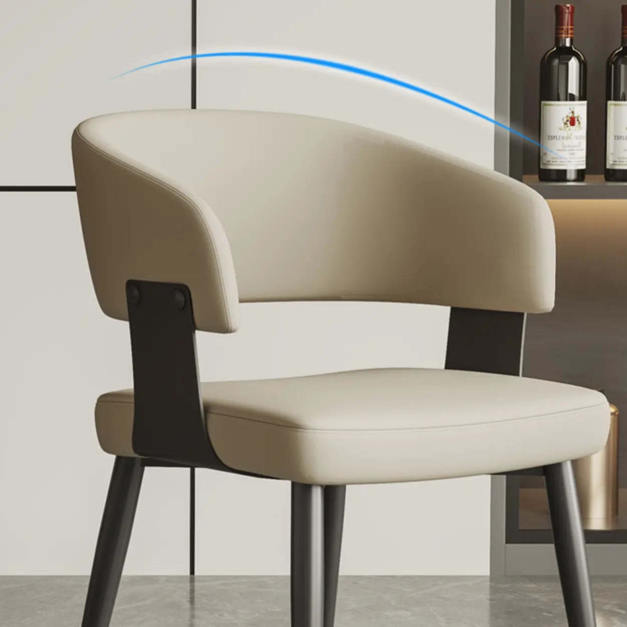 Modern Low Back Leather Dining Chair with Metal Legs