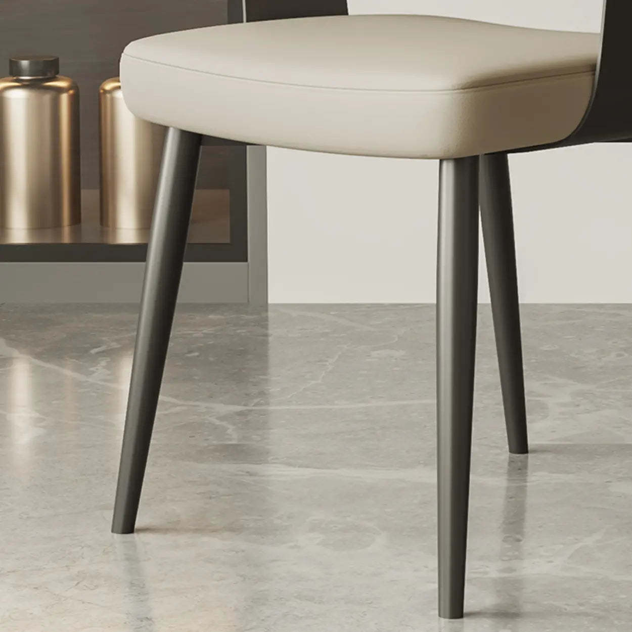 Modern Low Back Leather Dining Chair with Metal Legs