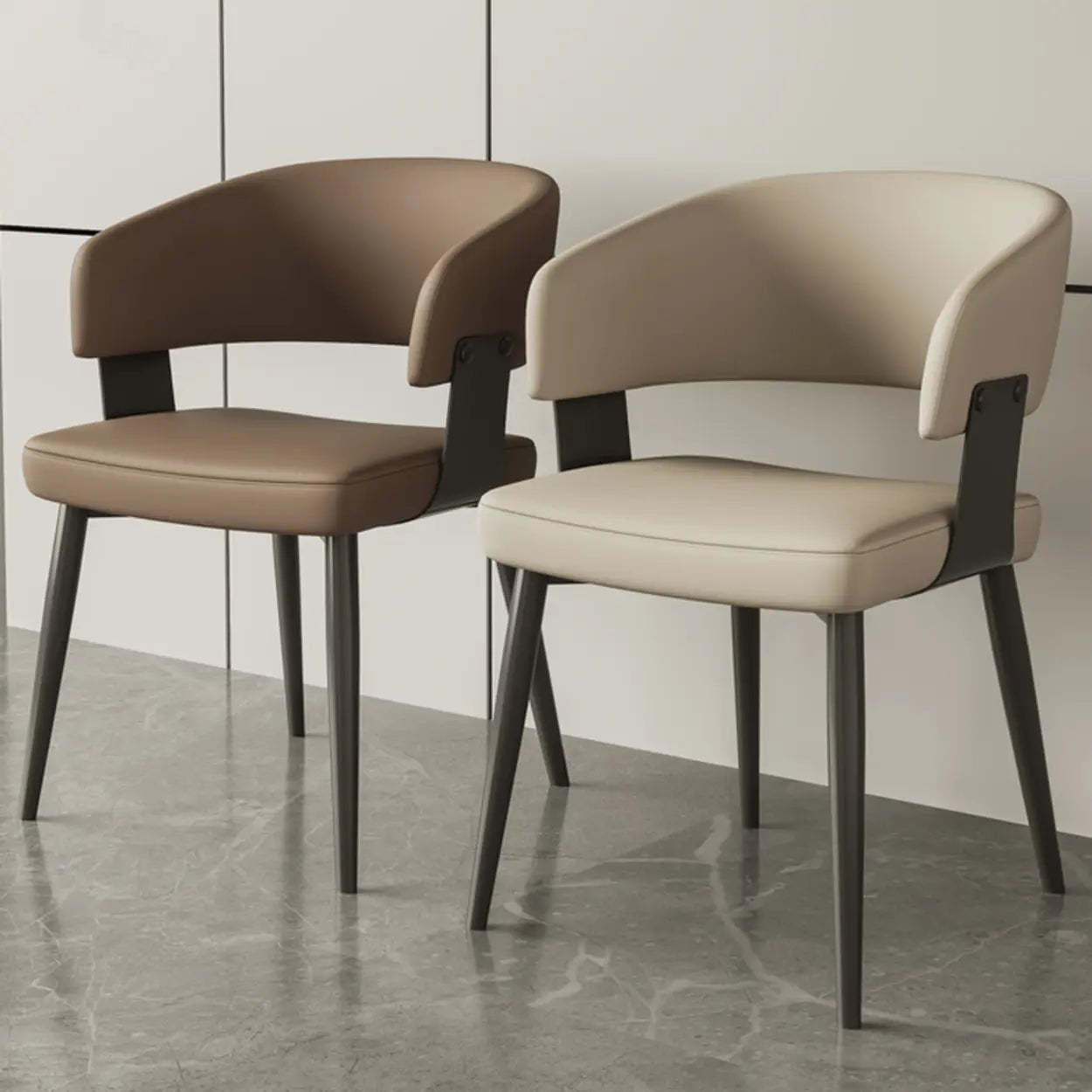 Modern Low Back Leather Dining Chair with Metal Legs — Khaki