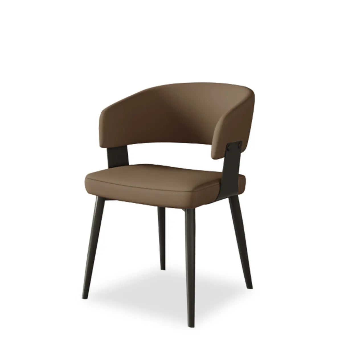 Modern Low Back Leather Dining Chair with Metal Legs — Cream Gray
