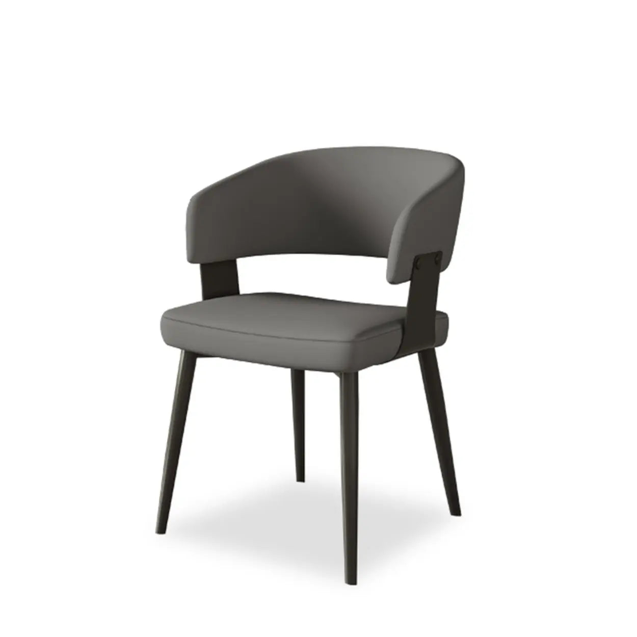 Modern Low Back Leather Dining Chair with Metal Legs — Dark Gray