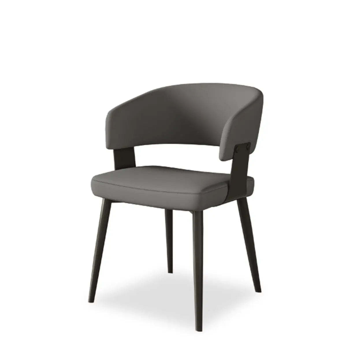 Modern Low Back Leather Dining Chair with Metal Legs — Dark Gray