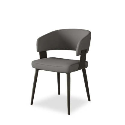 Modern Low Back Leather Dining Chair with Metal Legs — Dark Gray