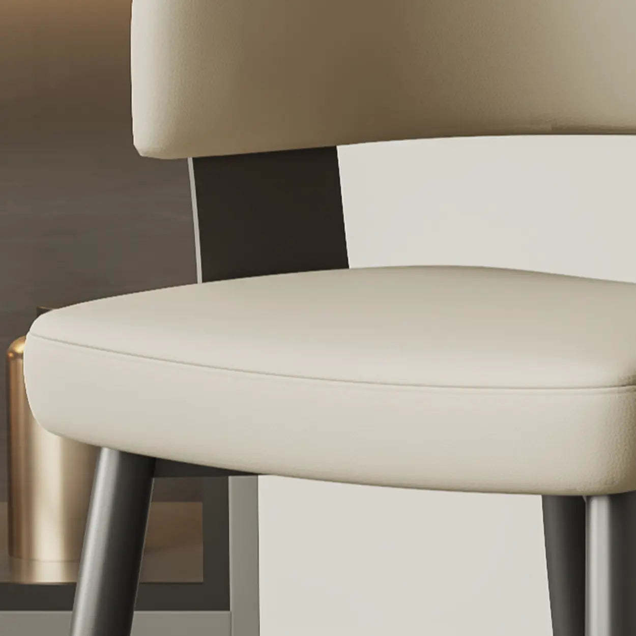 Modern Low Back Leather Dining Chair with Metal Legs