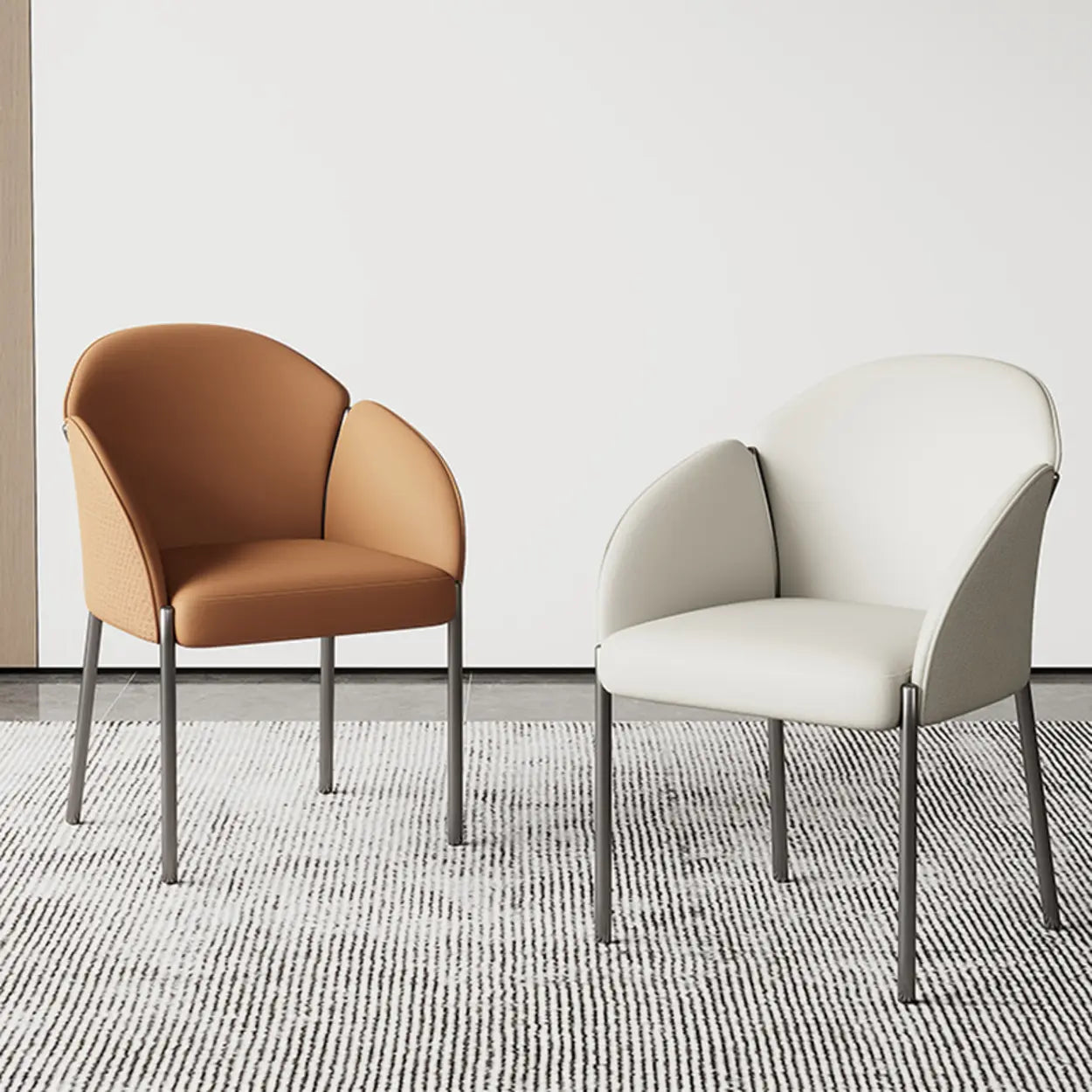 Modern Low Back Leather Accent Dining Chair — Orange