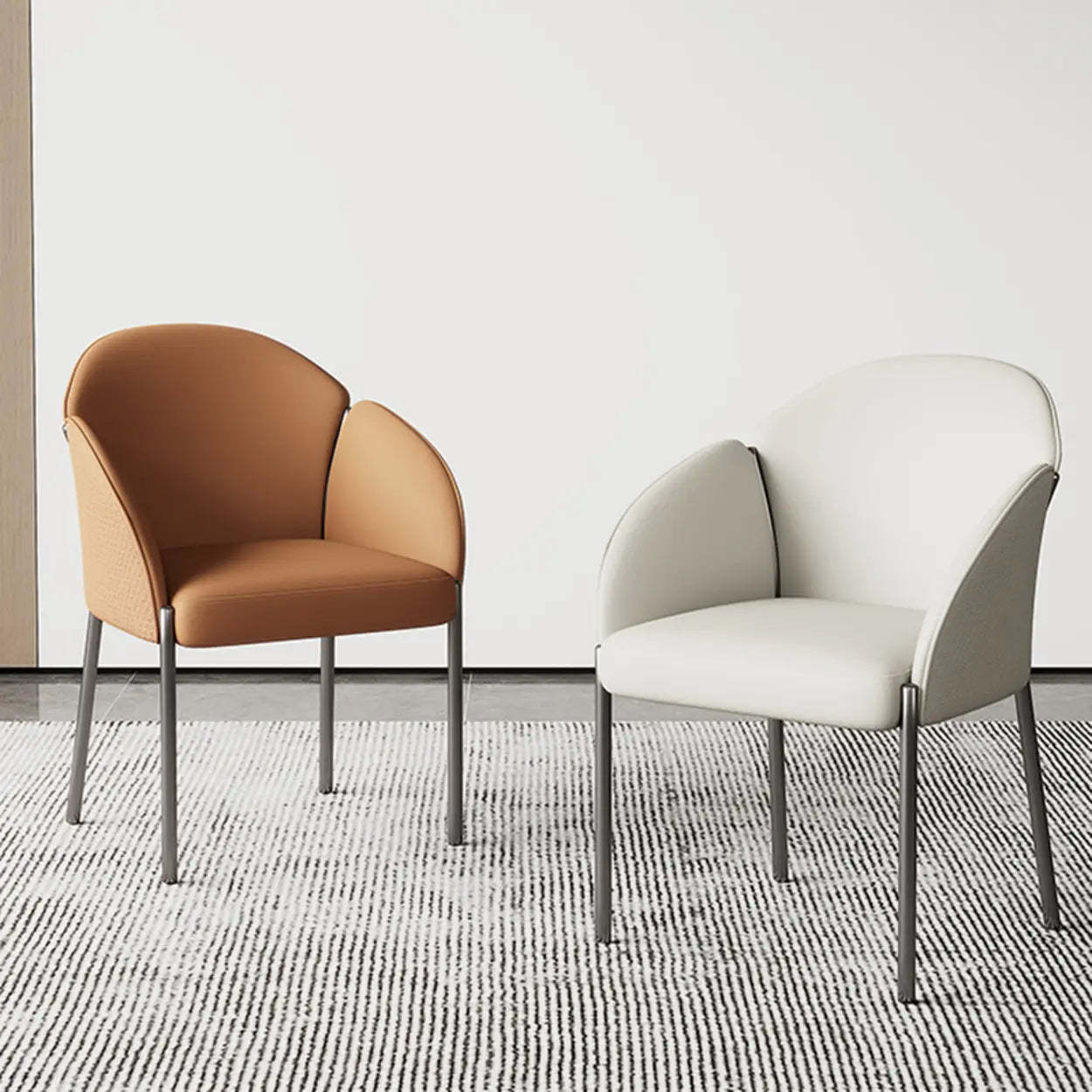 Modern Low Back Leather Accent Dining Chair — Orange