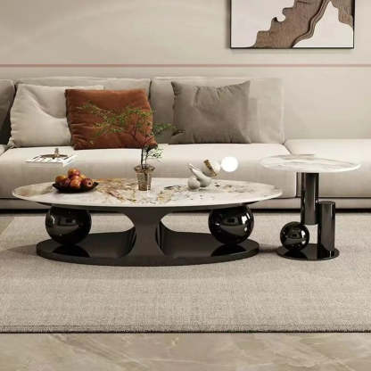 Modern Luxury Oval Stone Coffee Table — Black