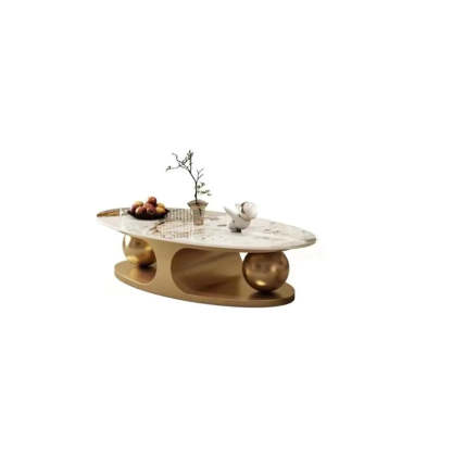 Modern Luxury Oval Stone Coffee Table — Black