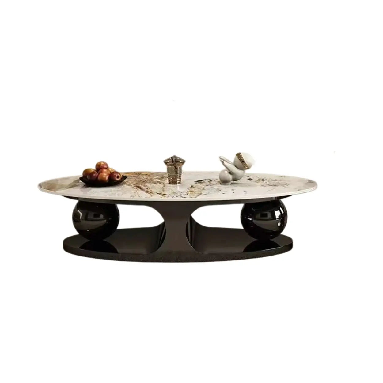 Modern Luxury Oval Stone Coffee Table — Black