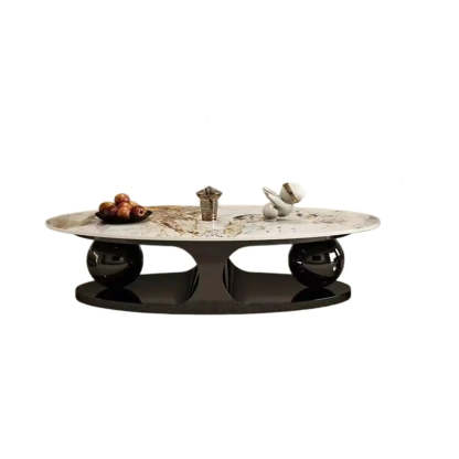 Modern Luxury Oval Stone Coffee Table — Black