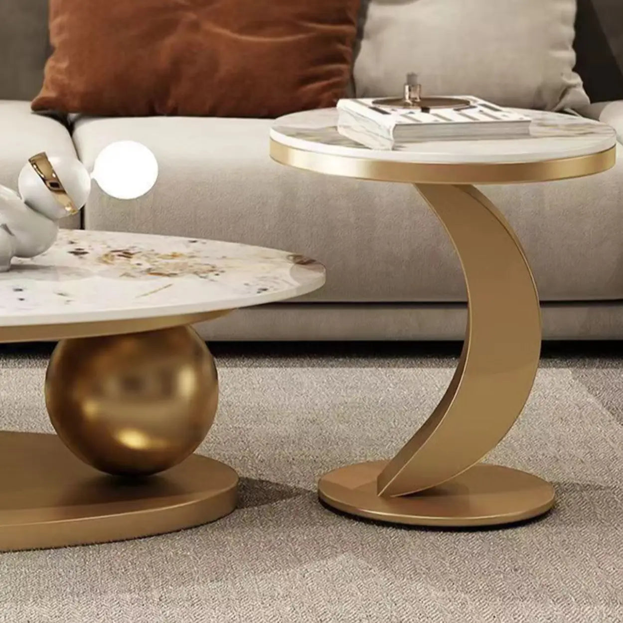 Modern Luxury Oval Stone Coffee Table — Black