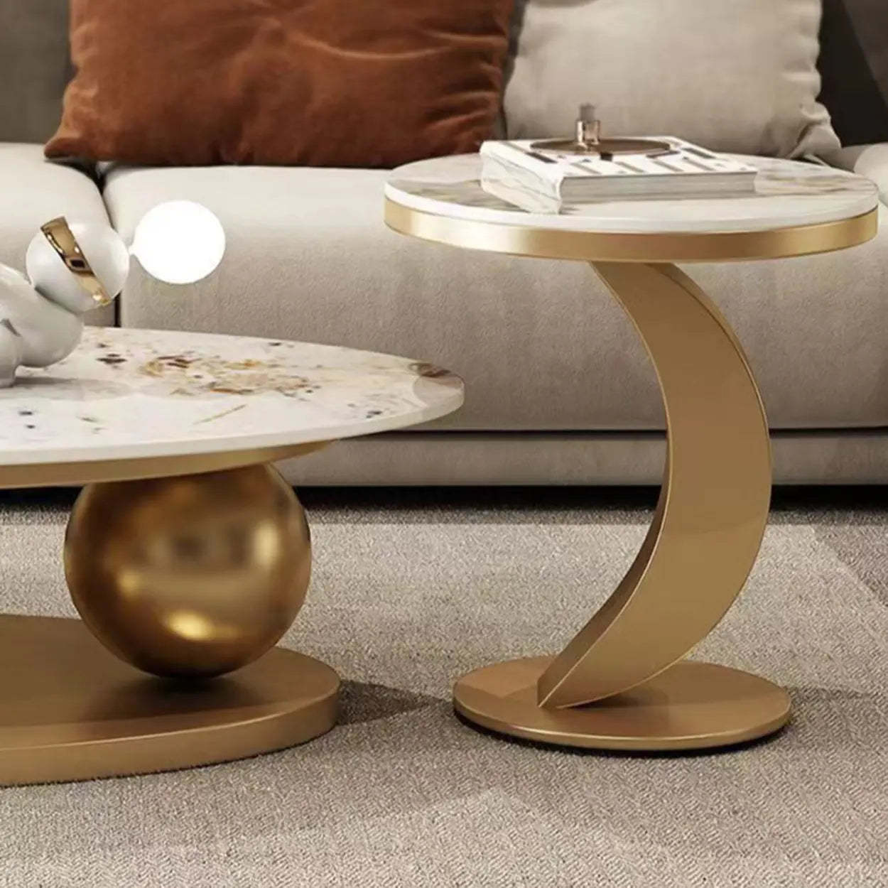Modern Luxury Oval Stone Coffee Table — Black