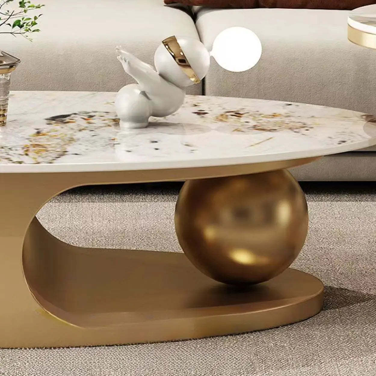 Modern Luxury Oval Stone Coffee Table — Gold