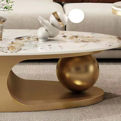 Modern Luxury Oval Stone Coffee Table — Gold