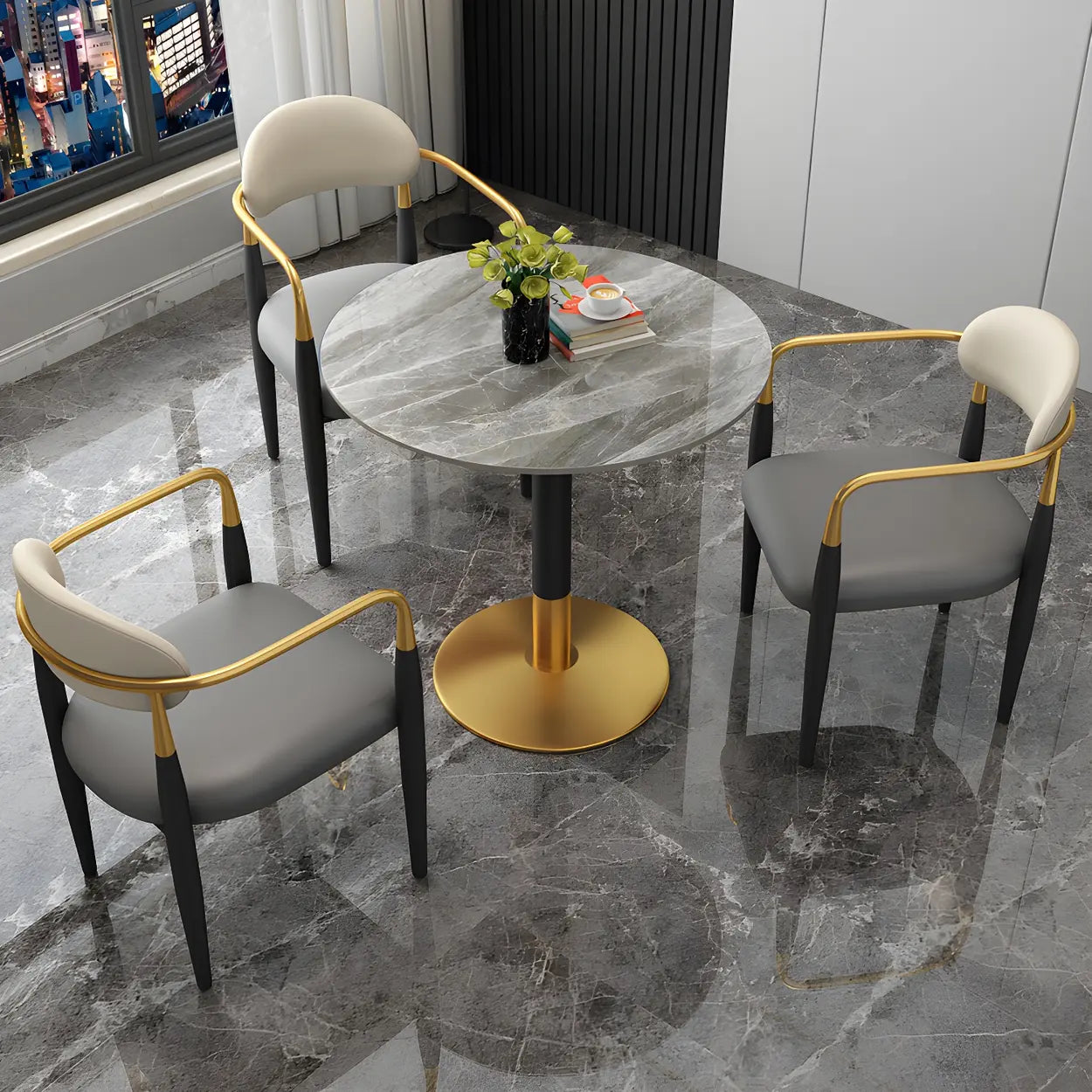 Modern Round Stone Scratch-Resistant Dining Table