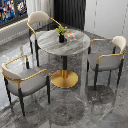 Modern Round Stone Scratch-Resistant Dining Table — Black / Table Only