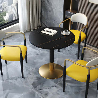 Luxury round scratch-resistant gray stone metal wood dining tables