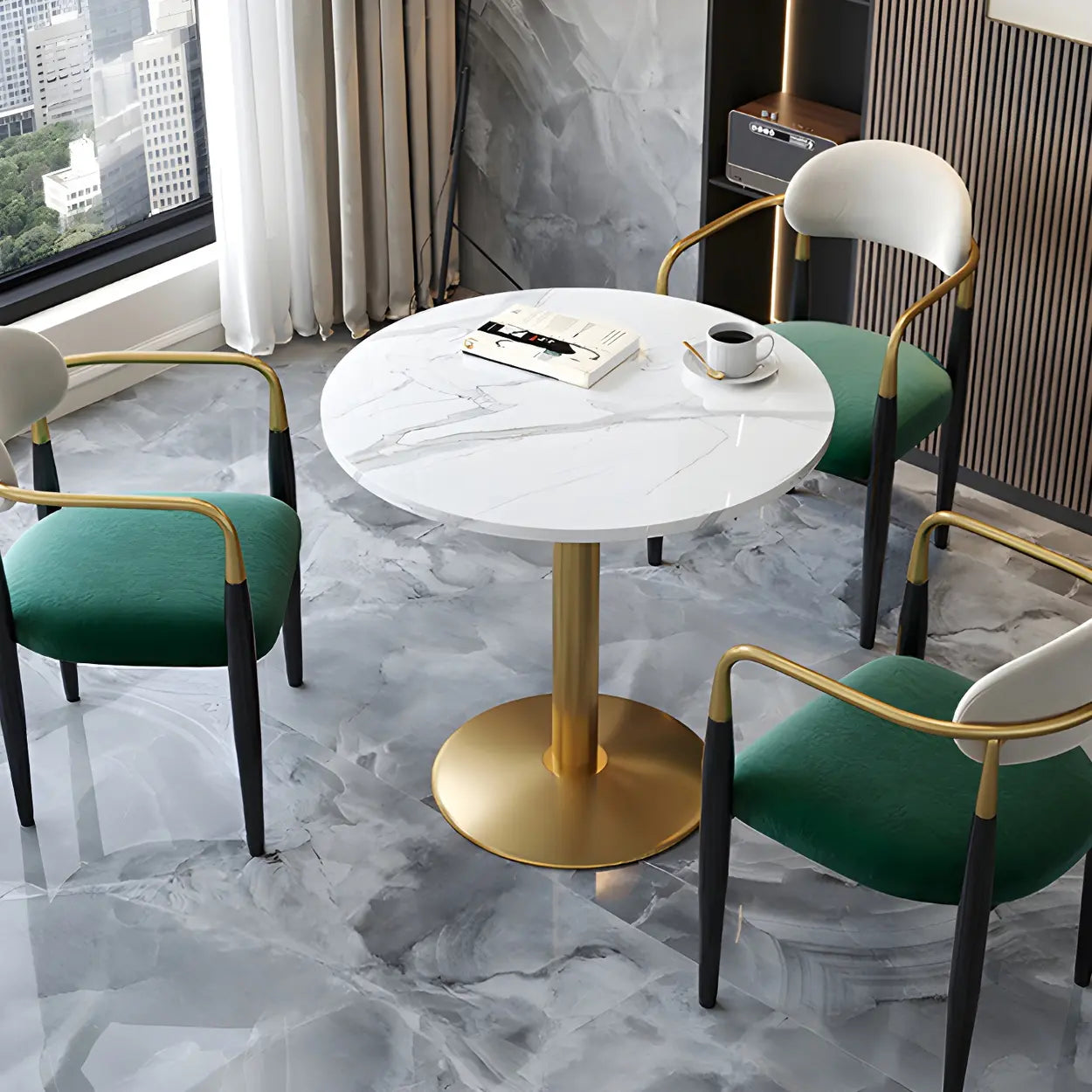 Lighom round scratch-resistant stone metal wood dining tables for kitchen