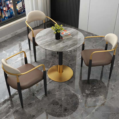 Gray stone round scratch-resistant dining tables - luxury — 23.6"L x 23.6"W x 29.5"H / White