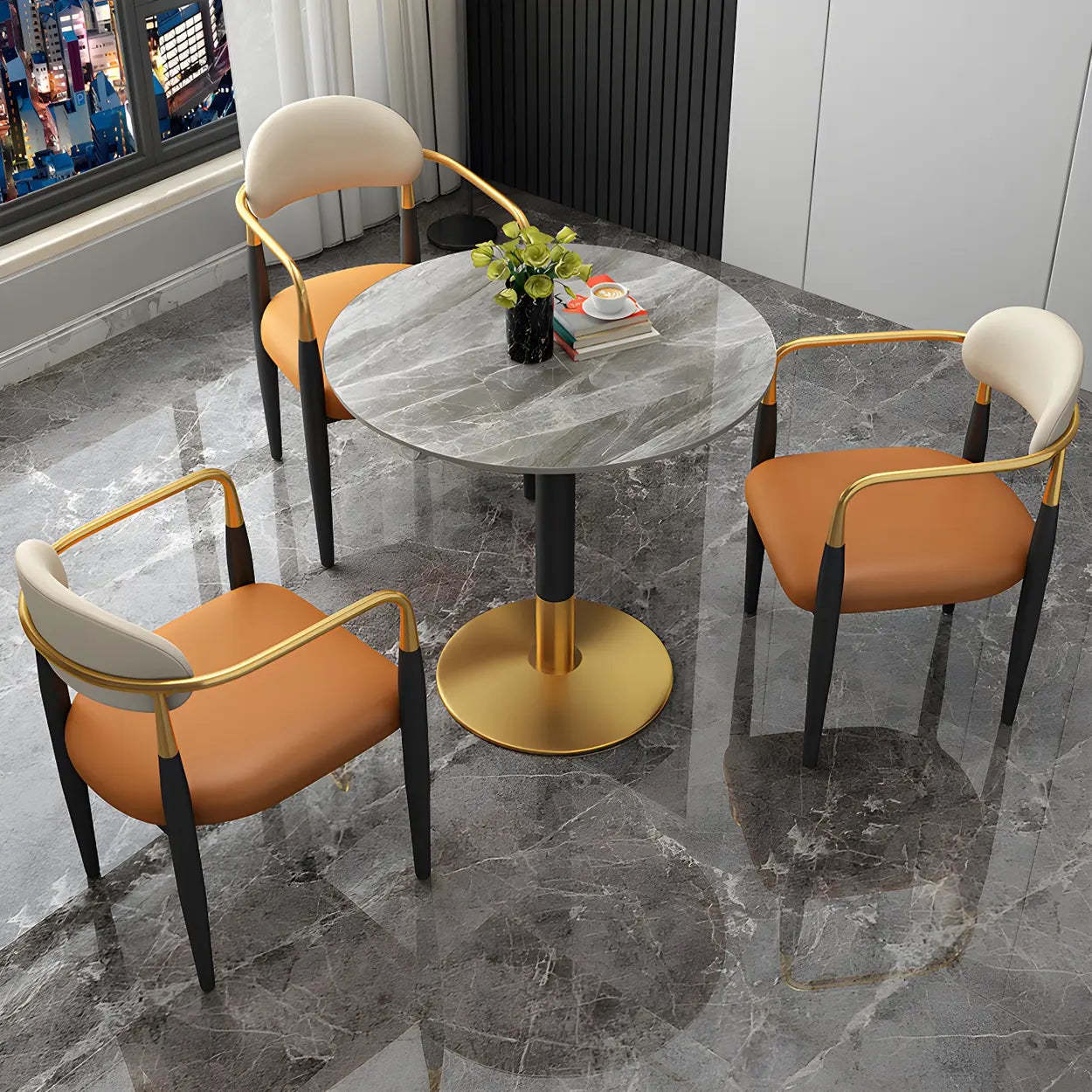 Luxury scratch-resistant round dining tables in stone — 23.6"L x 23.6"W x 29.5"H / Gray