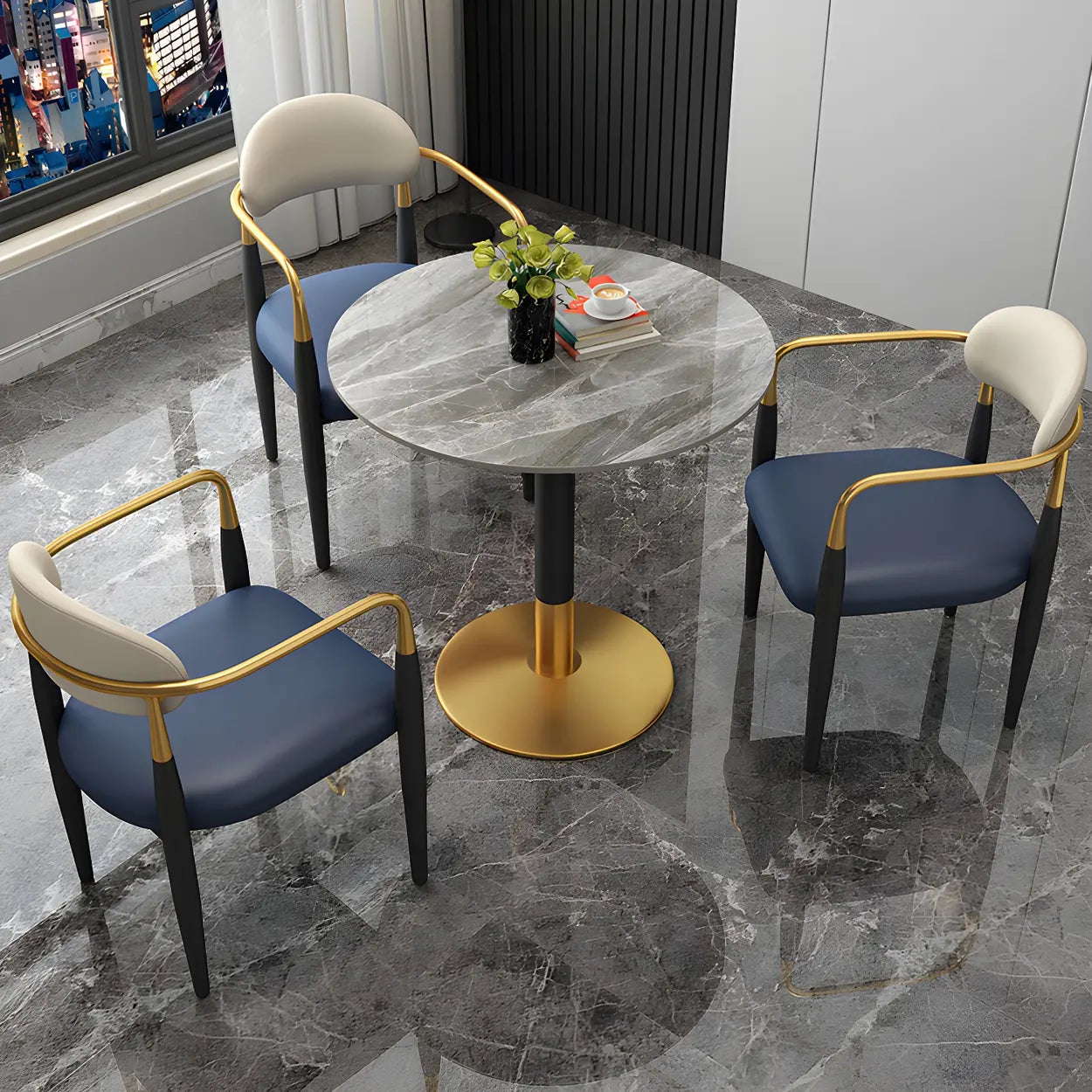 Lighom luxury scratch-resistant round stone dining tables — 23.6"L x 23.6"W x 29.5"H / White & Gold