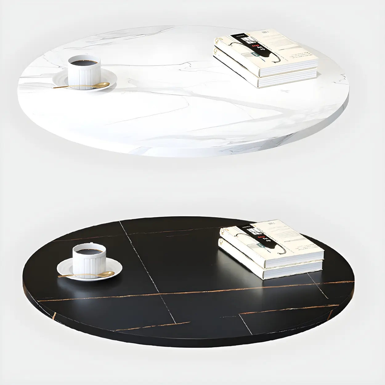 Luxury scratch-resistant round gray dining tables in stone — 27.6"L x 27.6"W x 29.5"H / White