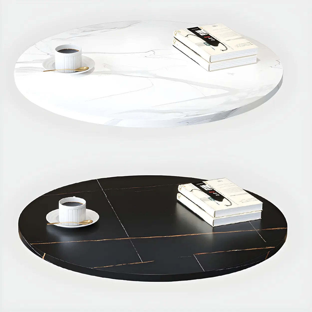 Luxury scratch-resistant round gray dining tables in stone — 27.6"L x 27.6"W x 29.5"H / White