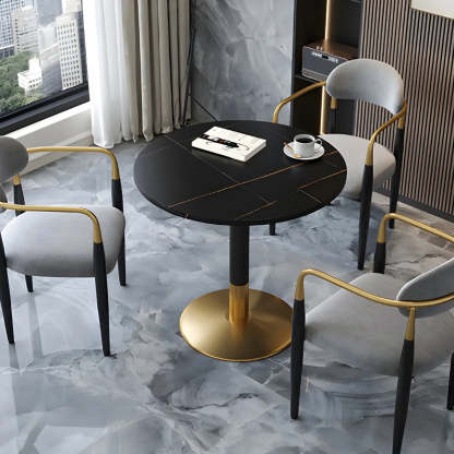 Luxury scratch-resistant round gray dining tables — 27.6"L x 27.6"W x 29.5"H / White & Gold