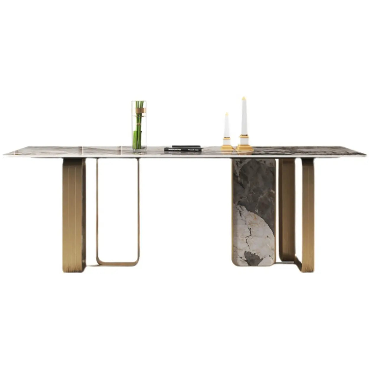 Modern Luxury Stone Gold Pedestal Dining Table — Table Only