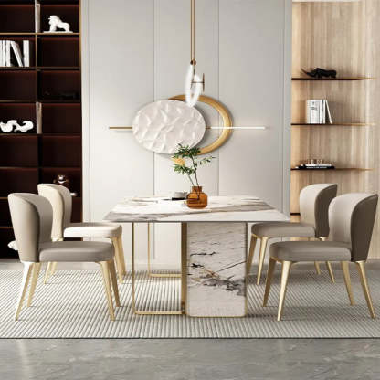 Modern Luxury Stone Gold Pedestal Dining Table — Table Only
