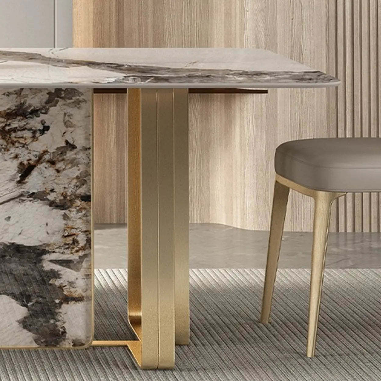 Modern Luxury Stone Gold Pedestal Dining Table
