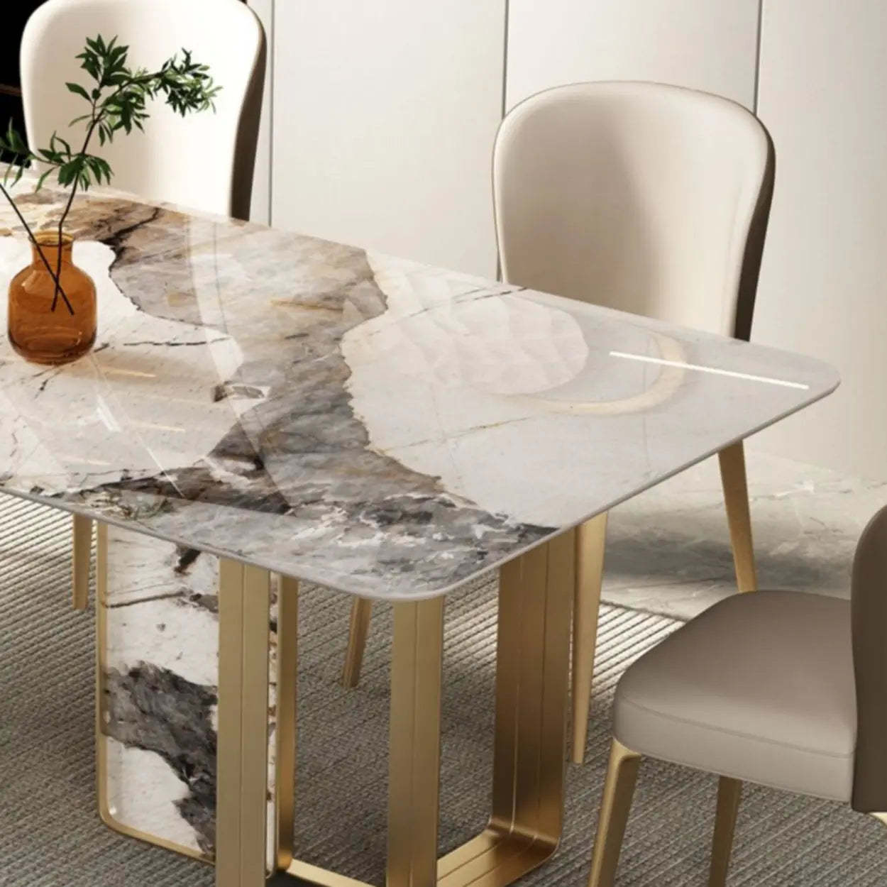Modern Luxury Stone Gold Pedestal Dining Table
