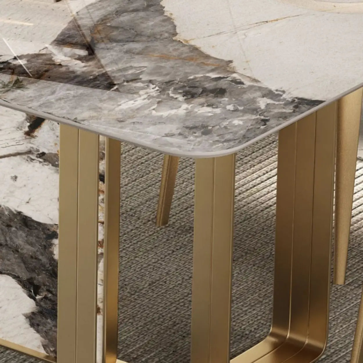 Modern Luxury Stone Gold Pedestal Dining Table