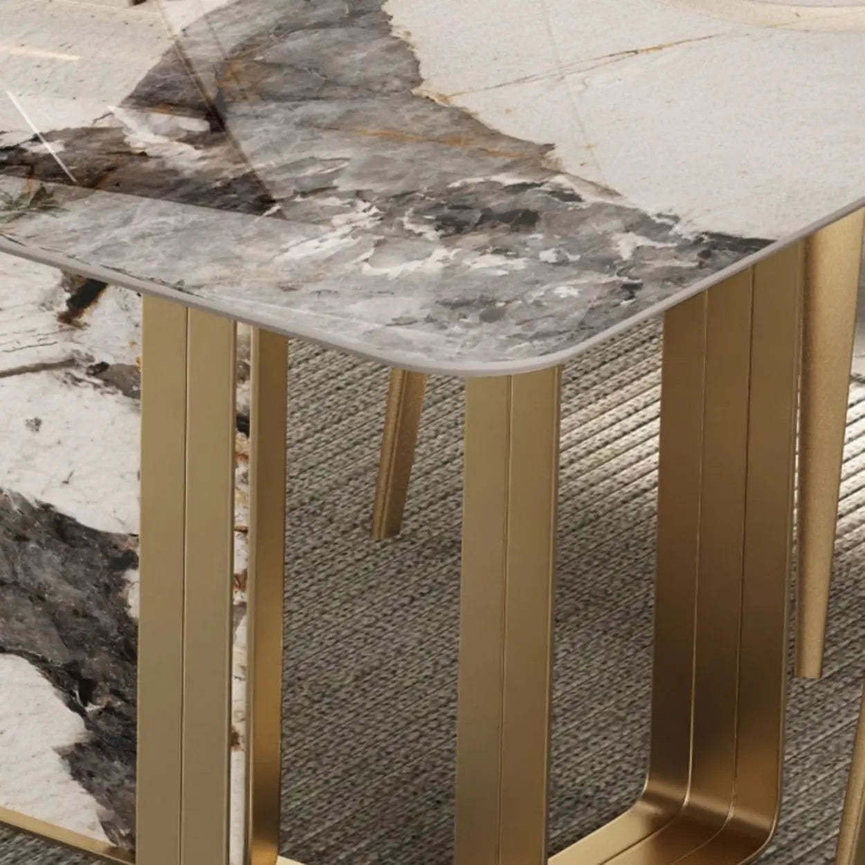 Modern Luxury Stone Gold Pedestal Dining Table