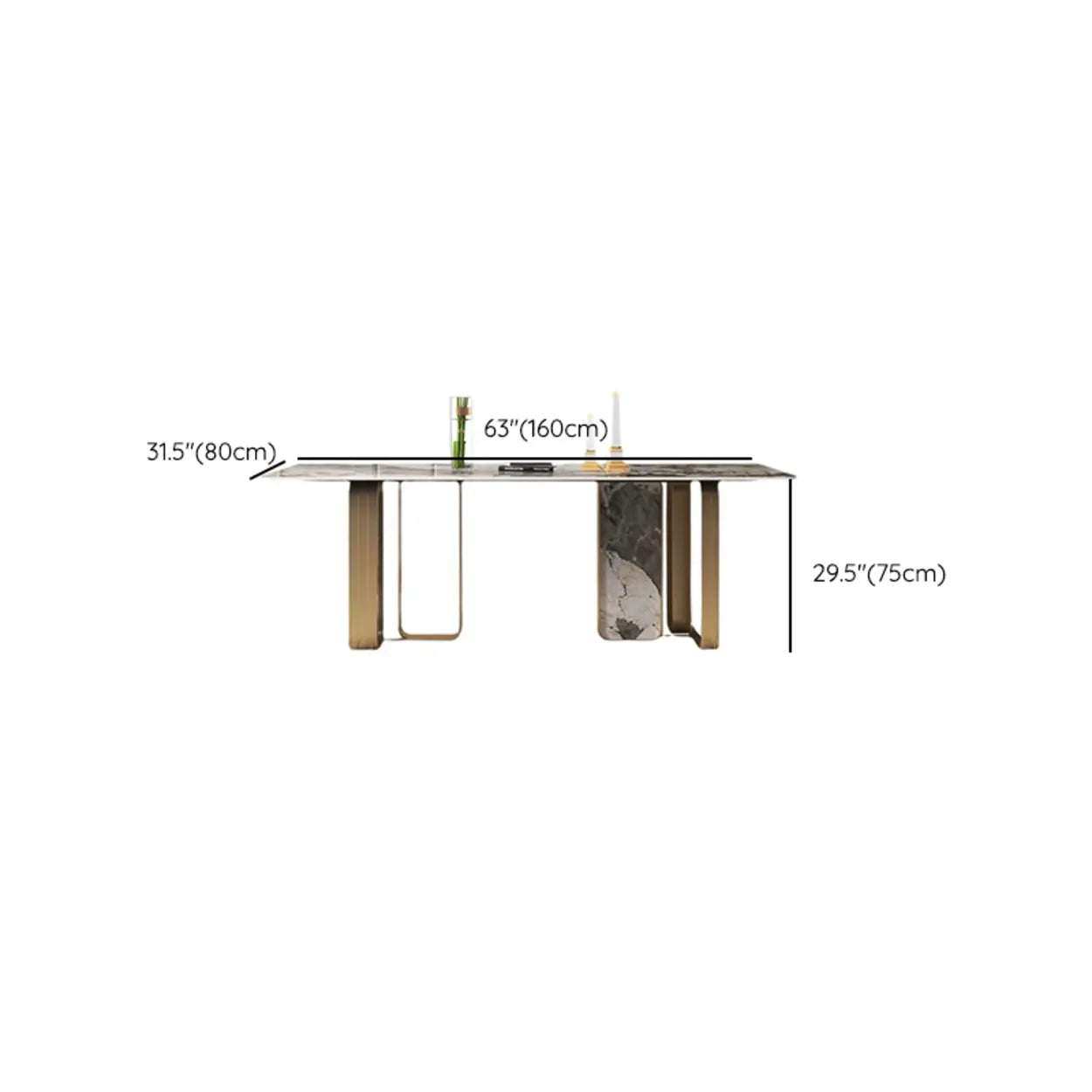 Modern Luxury Stone Gold Pedestal Dining Table