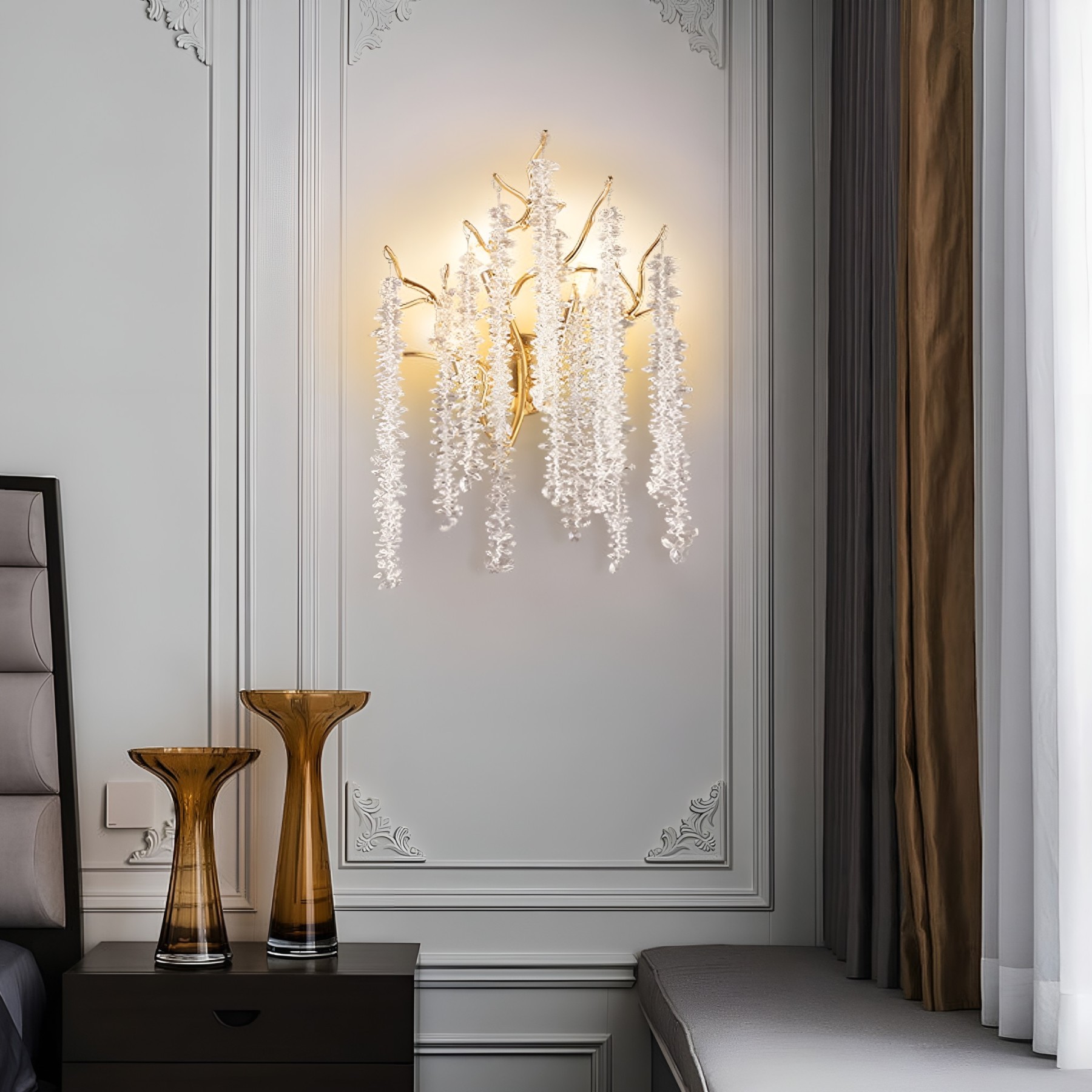 Modern Luxury Tree Branch Crystal Wall Sconce