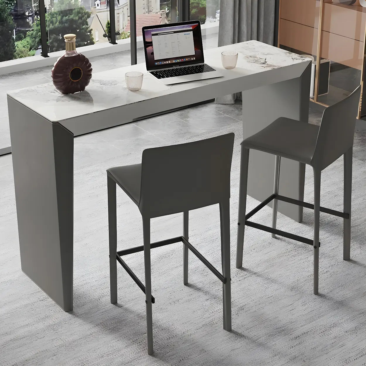 Modern Marble Counter Height Bar Table with Gray Base