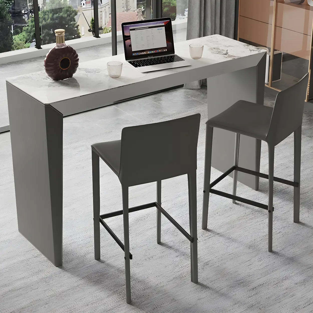 Modern Marble Counter Height Bar Table with Gray Base — Table Only