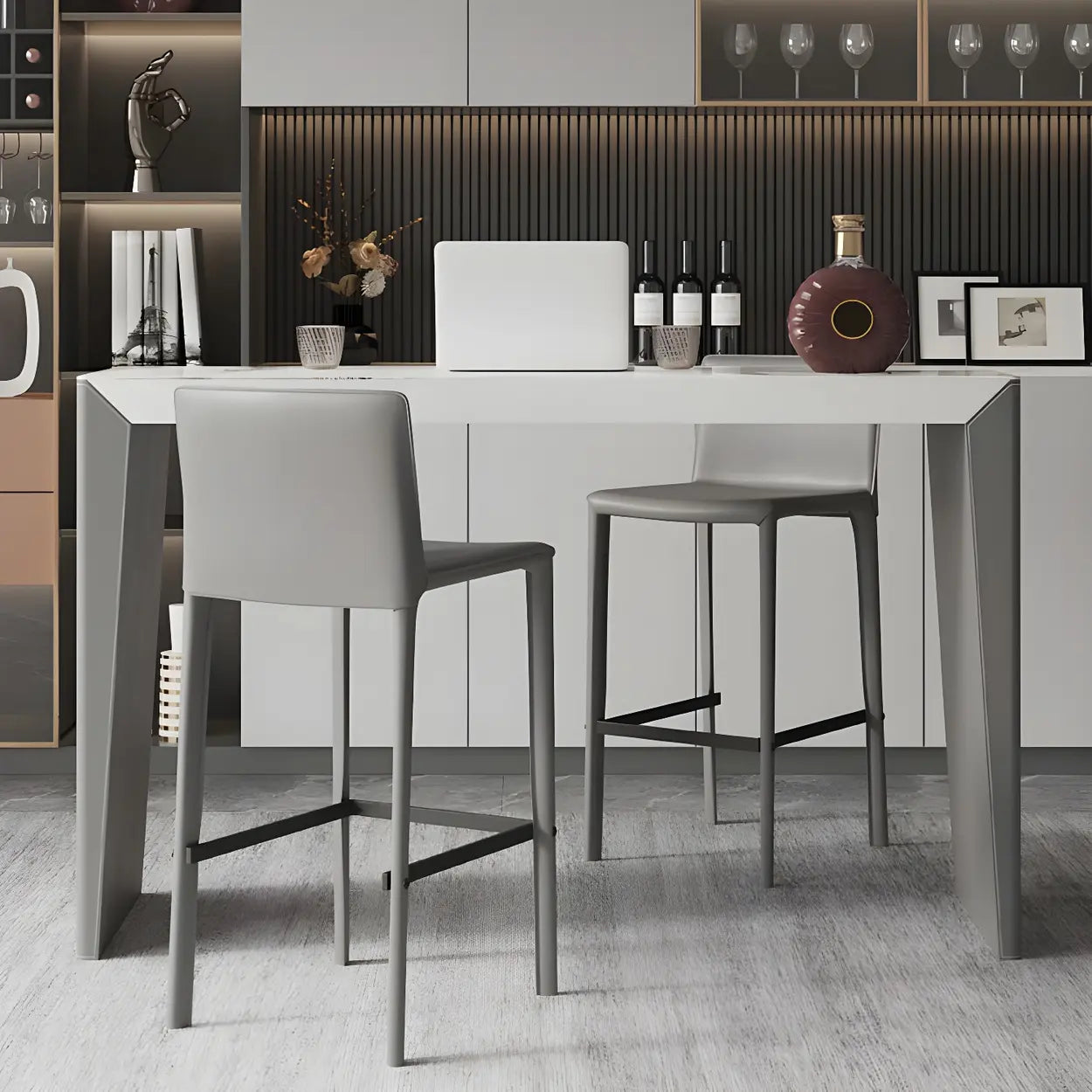 Modern Marble Counter Height Bar Table with Gray Base — Table Only