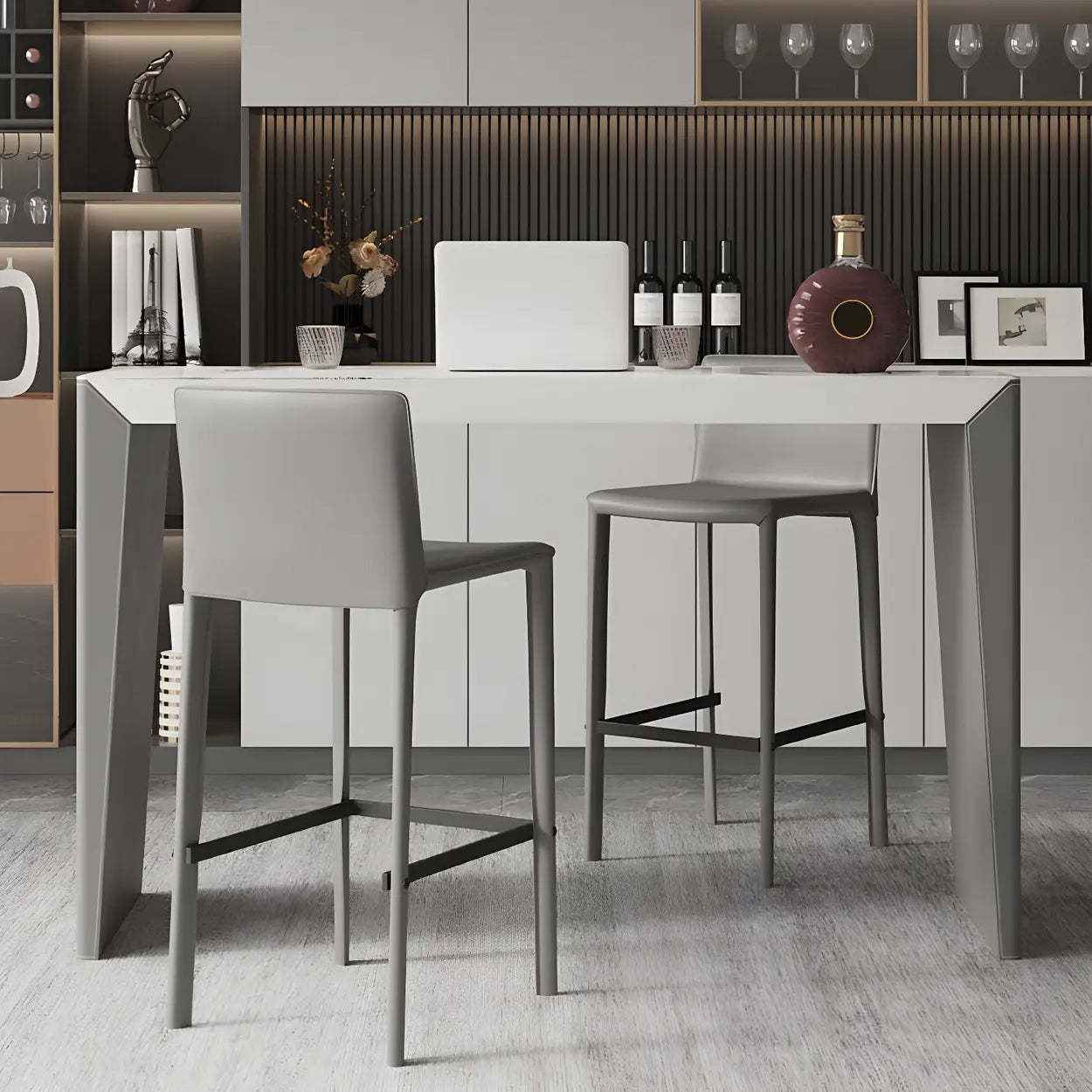 Modern Marble Counter Height Bar Table with Gray Base — Table Only
