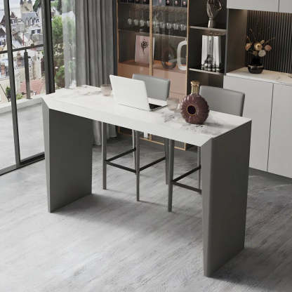 Modern Marble Counter Height Bar Table with Gray Base — Table Only