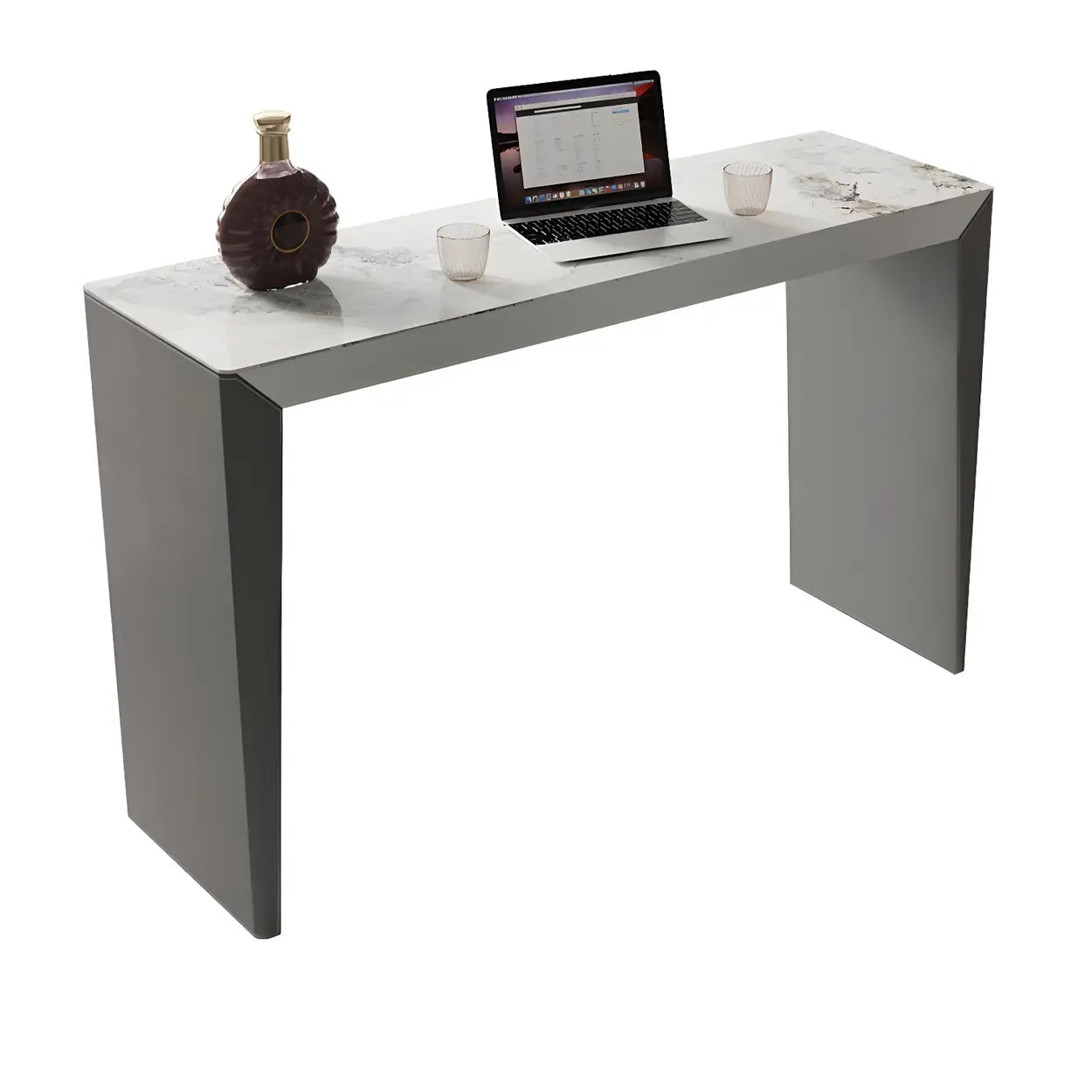 Modern Marble Counter Height Bar Table with Gray Base — Table Only