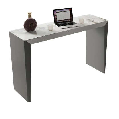 Modern Marble Counter Height Bar Table with Gray Base — Table Only