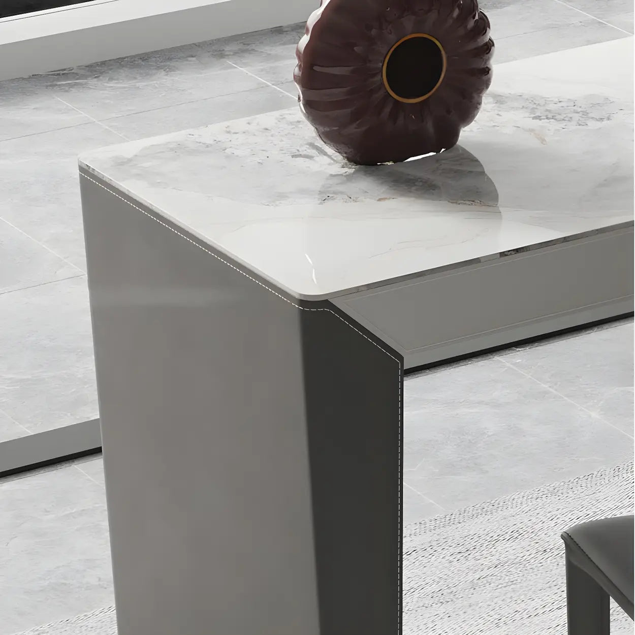 Modern Marble Counter Height Bar Table with Gray Base — Table Only