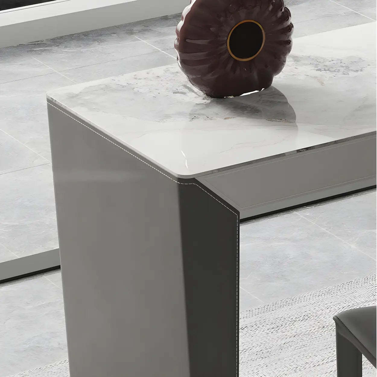 Modern Marble Counter Height Bar Table with Gray Base — Table Only