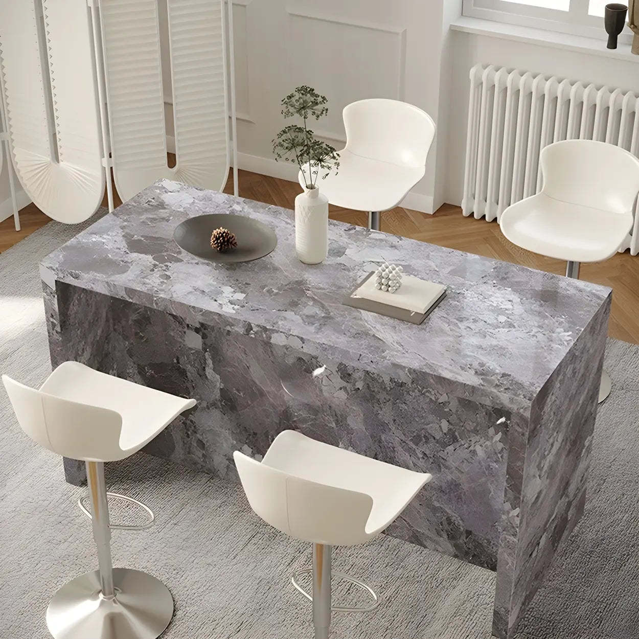 Modern Marble Kitchen Island Counter Height Bar Stool — Grey / Table Only
