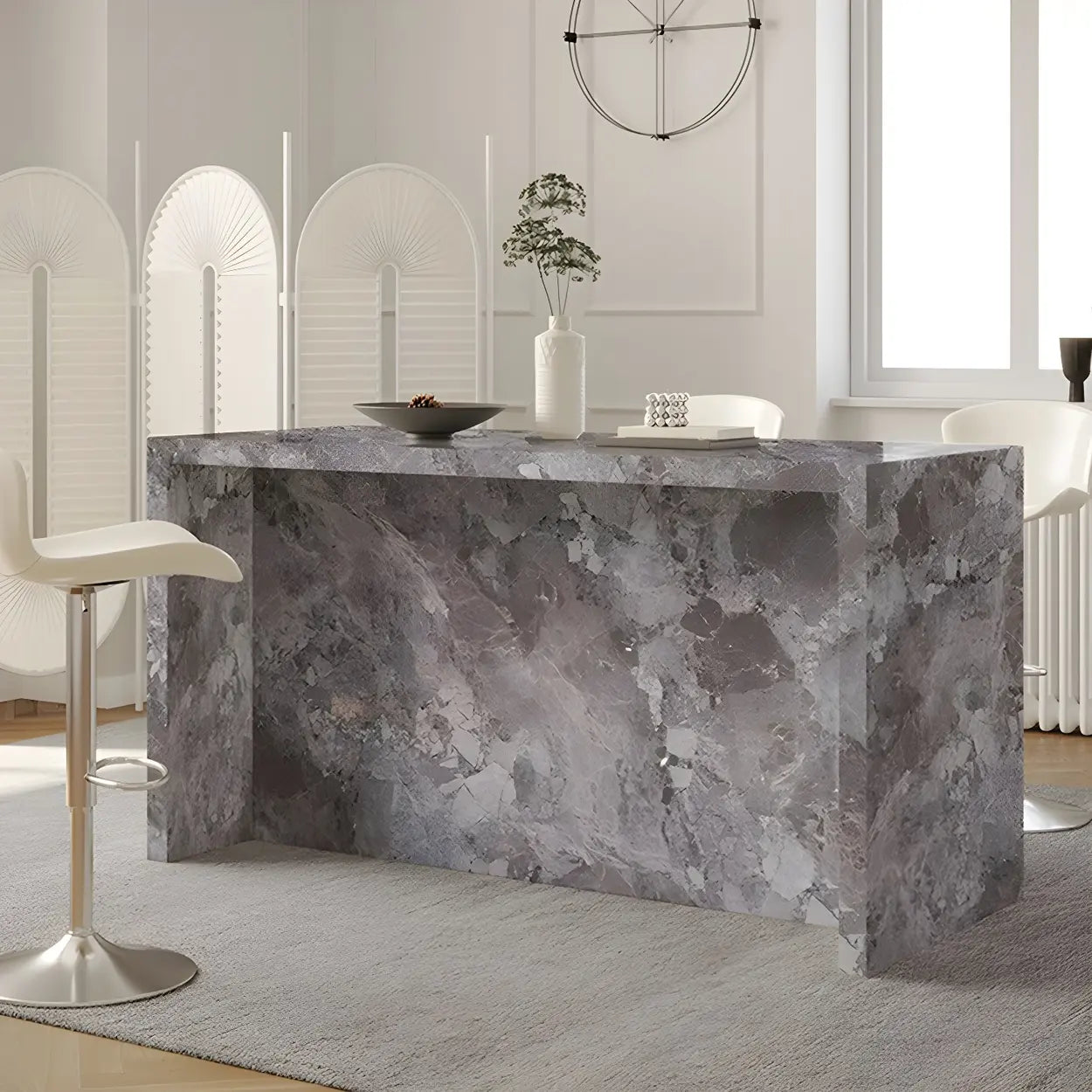 Modern Marble Kitchen Island Counter Height Bar Stool — Light Gray / Table Only